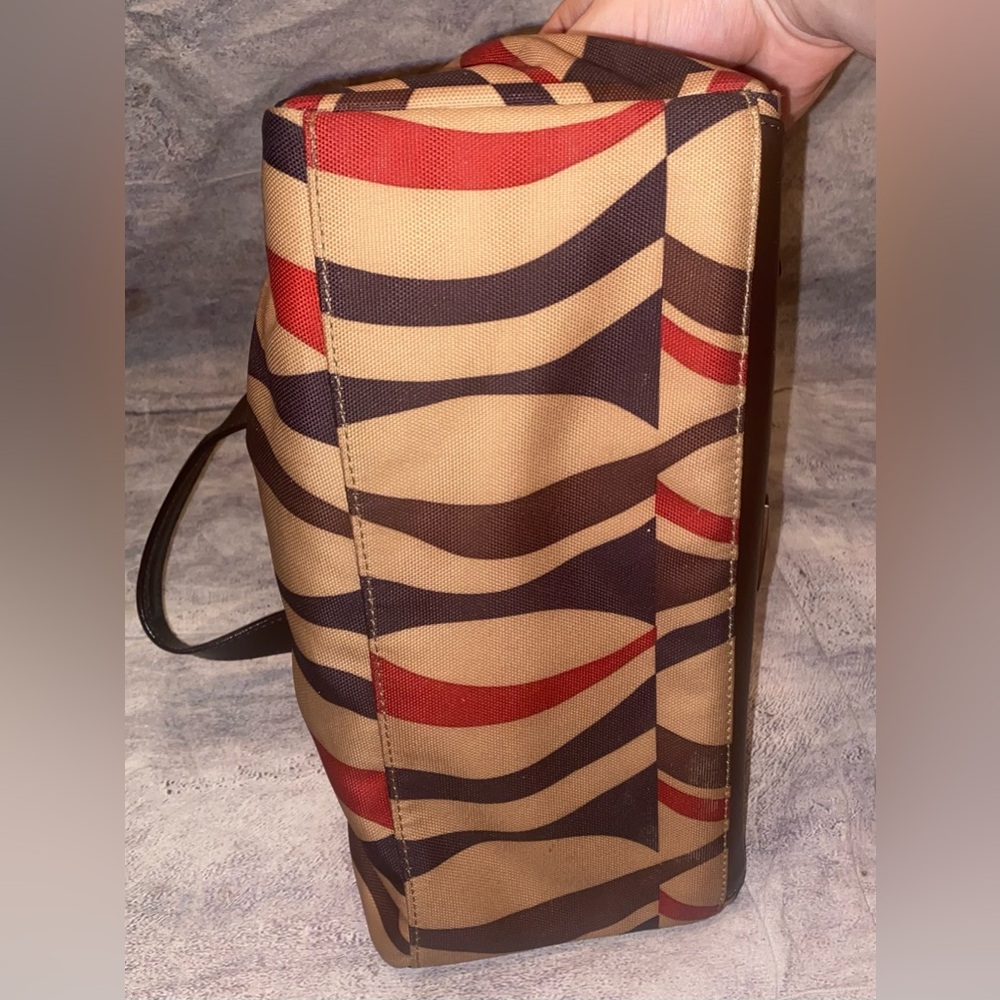 Tumi Leather Canvas Abstract Patterned Shoulder Hand Bag Purse Vintage Zip - Picture 7 of 9